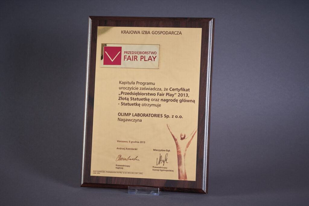 Certyfikat Przedsiębiorstwa Fair Play 2013r.